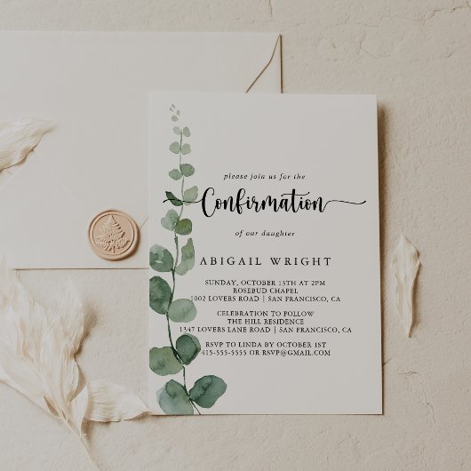 Invitation Green Delight Eucalyptus Calligraphie Confirmation