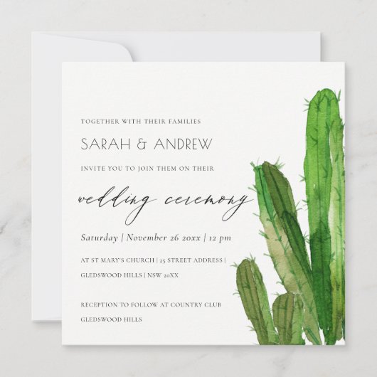 INVITATION GREEN DESERT CACTUS FOLIAGE MARIAGE DE COULEUR D'E (Devant)