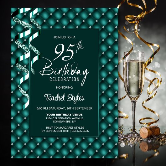 Invitation Green Diamond Motif 95e fête d'anniversaire