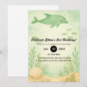 Invitation Green Dolphin & Undersea Garden Birthday  (Devant / Derrière)