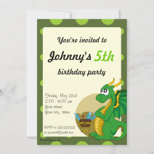Invitation Green dragon cartoon birthday