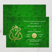 Invitation Green Elegant Gold Foil Ganesha Indian Damask (Devant / Derrière)