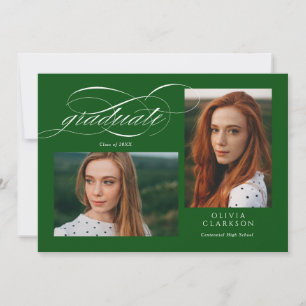 Invitation Green Elegant Script 3 Photo Graduation Party