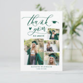 Invitation Green Elegant Script 4 Photo Graduation Merci (Debout devant)