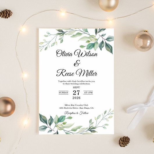 Invitation Green Elegant Wedding