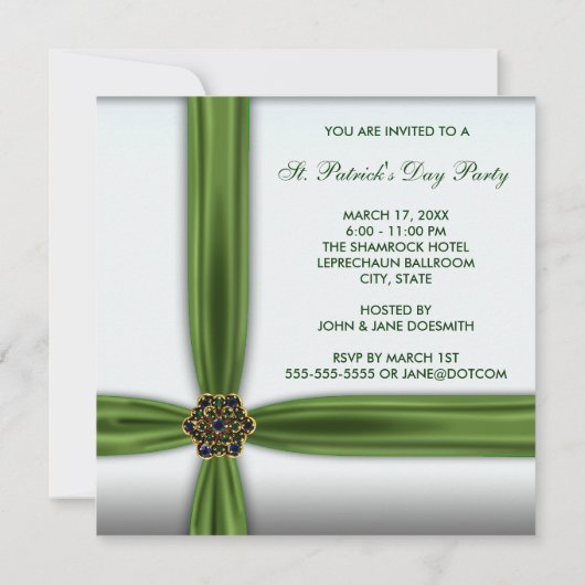 Invitation Green Emerald Ribbon St. Patricks (Dos)