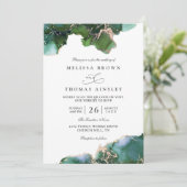 Invitation Green Emerald Tidepool Elegant QR Code Wedding (Debout devant)