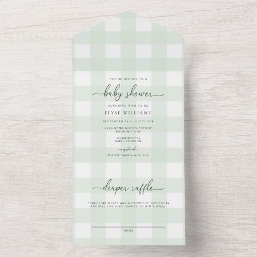 Invitation Green En vichy All In One baby shower (À l'intérieur)