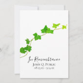 Invitation Green English Vine Foliage Anniversaire de la mort (Devant)