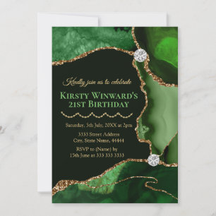 Invitation Green et Gold Faux Parties scintillant Agate Anniv
