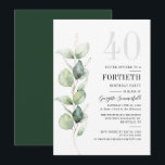 Invitation Green Eucalyptus 40e anniversaire<br><div class="desc">Il pourrait s'agir d'une fête surprise ou d'une autre décennie spéciale. Cette invitation à la fête de 40e anniversaire avec un design vert d'eucalyptus avec une typographie populaire moderne peut être facilement édité pour convenir à toute fête d'anniversaire ou d'anniversaire. Vous pouvez modifier le libellé, les détails de l'anniversaire et...</div>