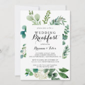 Invitation Green Eucalyptus Calligraphy Mariage Petit déjeune (Devant)