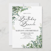 Invitation Green Eucalyptus Feuille Botanical Birthday Brunch (Devant)