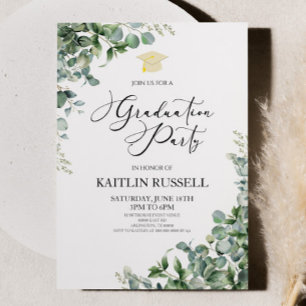 Invitation Green Eucalyptus Feuille Botanical Graduical Party