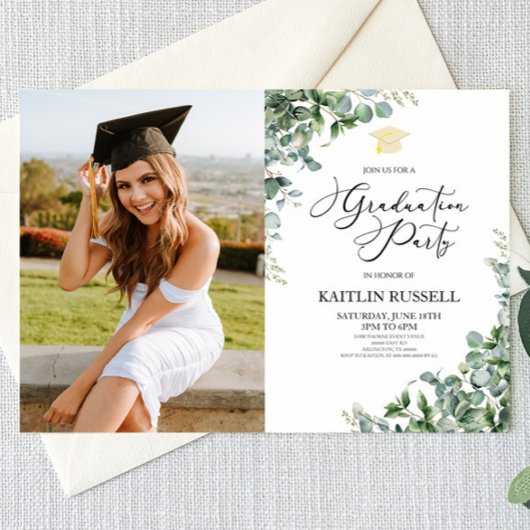 Invitation Green Eucalyptus Feuille Botanical Graduical Party