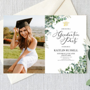 Invitation Green Eucalyptus Feuille Botanical Graduical Party