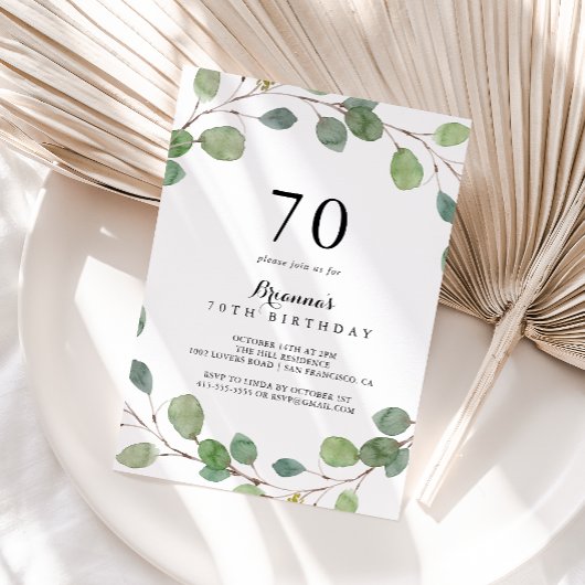 Invitation Green Eucalyptus Foliage 70e fête d'anniversaire