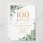 Invitation Green Eucalyptus Gold 100th Birthday Party (Devant)