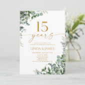 Invitation Green Eucalyptus Gold 15e anniversaire Mariage (Debout devant)