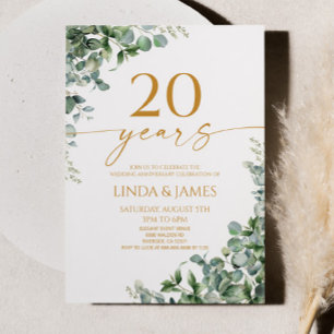 Invitation Green Eucalyptus Gold 20e anniversaire Mariage