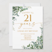 Invitation Green Eucalyptus Gold 21st Birthday Party (Devant)