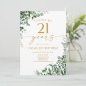 Invitation Green Eucalyptus Gold 21st Birthday Party (Debout devant)