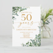 Invitation Green Eucalyptus Gold 50th Birthday Party (Debout devant)