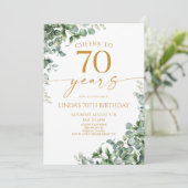 Invitation Green Eucalyptus Gold 70e fête d'anniversaire (Debout devant)