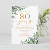 Invitation Green Eucalyptus Gold 80th Birthday Party (Debout devant)