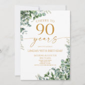 Invitation Green Eucalyptus Gold 90th Birthday Party (Devant)