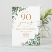 Invitation Green Eucalyptus Gold 90th Birthday Party (Debout devant)
