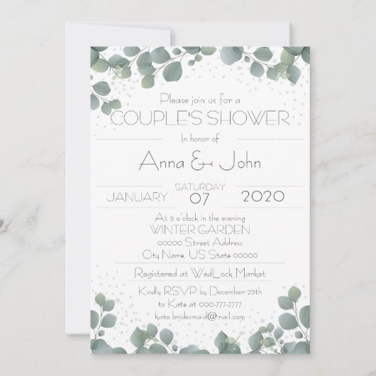 Invitation Green Eucalyptus Modern Couple's Shower Photo (Devant)
