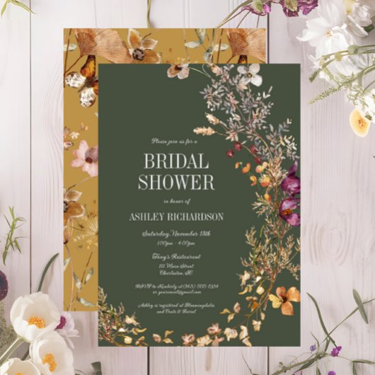Invitation Green Fall Floral Boho nuptiale de douche Invitati