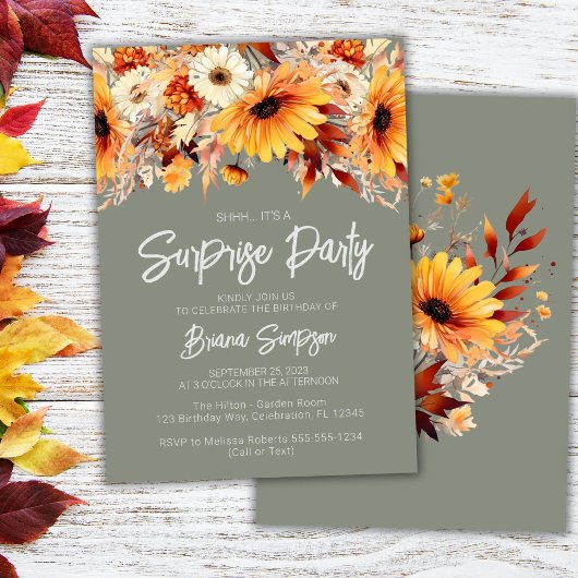 Invitation Green Fall Floral Surprise Anniversaire