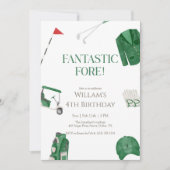 Invitation Green Fantastic Fore Preppy Golf Kids Birthday (Devant)