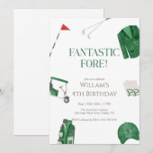 Invitation Green Fantastic Fore Preppy Golf Kids Birthday (Devant / Derrière)