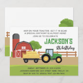 Invitation Green Farm Tracteur fête d'anniversaire, n'importe (Devant / Derrière)