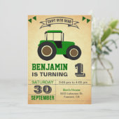 Invitation Green Farm Tractor Anniversaire de enfant Party (Debout devant)