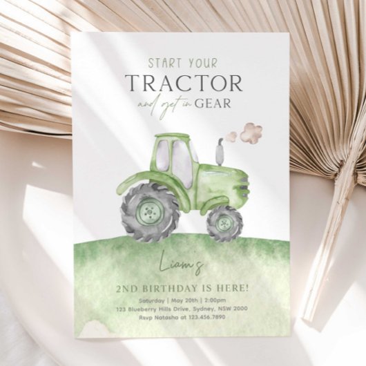Invitation Green Farm Tractor fête d'anniversaire