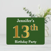 Invitation Green, Faux Gold 13e fête d'anniversaire + Nom per (Debout devant)