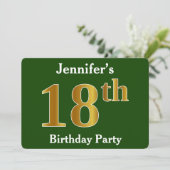Invitation Green, Faux Gold 18e fête d'anniversaire + Nom per (Debout devant)