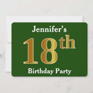 Invitation Green, Faux Gold 18e fête d'anniversaire + Nom per