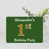 Invitation Green, Faux Gold 1er fête d'anniversaire + Nom per (Debout devant)
