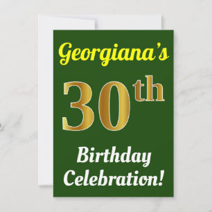 Invitation Green, Faux Gold 30th Birthday Celebration + Nom