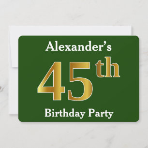 Invitation Green, Faux Gold 45th Birthday Party + Nom personn