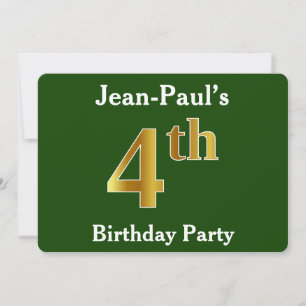 Invitation Green, Faux Gold 4e fête d'anniversaire + Nom pers