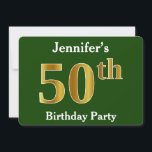 Invitation Green, Faux Gold 50th Birthday Party   Nom personn<br><div class="desc">Cette conception d'invitation comporte le numéro ordinal "50th" avec un aspect faux or. Il dispose également d'un nom personnalisable et d'un arrière - plan vert. Les détails de l'événement sur le dos peuvent être personnalisés. Il pourrait être utilisé pour les invitations à la fête du cinquantième anniversaire de quelqu’un. [~Z0000013]...</div>