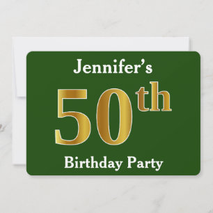 Invitation Green, Faux Gold 50th Birthday Party + Nom personn
