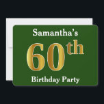 Invitation Green, Faux Gold 60e fête d'anniversaire   Nom per<br><div class="desc">Cette conception d'invitation comporte le numéro ordinal "60ème" avec un aspect faux or. Il dispose également d'un nom personnalisable et d'un arrière - plan vert. Les détails de l'événement sur le dos peuvent être customisés. Il pourrait être utilisé pour les invitations à la fête du soixantième anniversaire de quelqu’un. [~Z0000013]...</div>