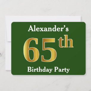 Invitation Green, Faux Gold 65e fête d'anniversaire + Nom per